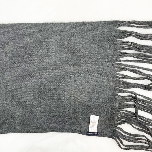 Lucky Brand Solid Gray Wide Winter Scarf Fringe Neutral Super Soft Unisex 14x14 - Picture 7 of 9